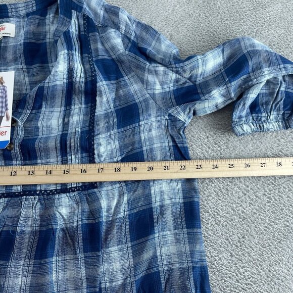 Wrangler Womens Blue Plaid Tunic Top L/EG  3/4 Sleeve Casual Style NWT 4496 - Picture 6 of 9